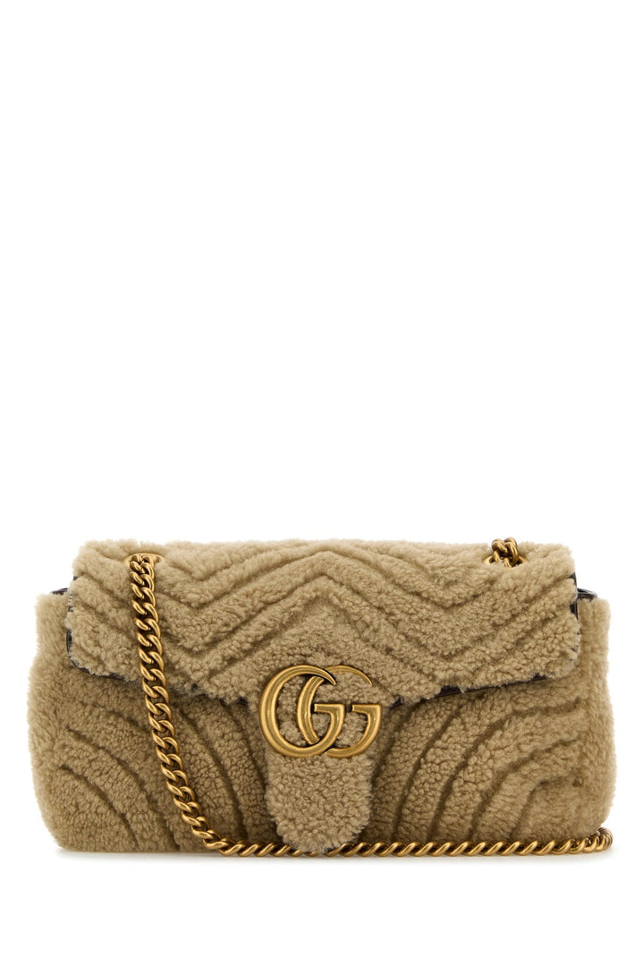 Beige shearling small Marmont shoulder bag