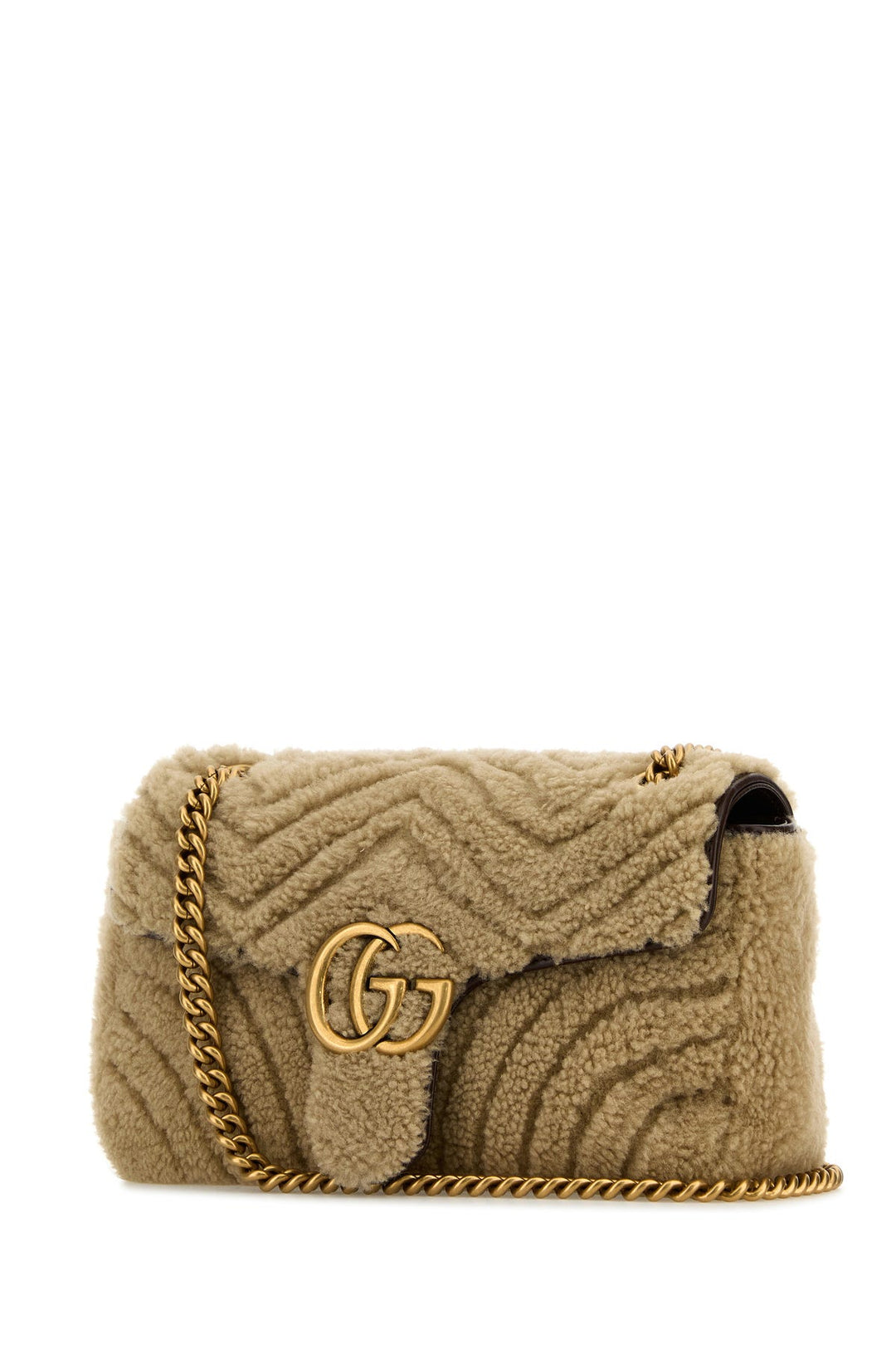 Beige shearling small Marmont shoulder bag