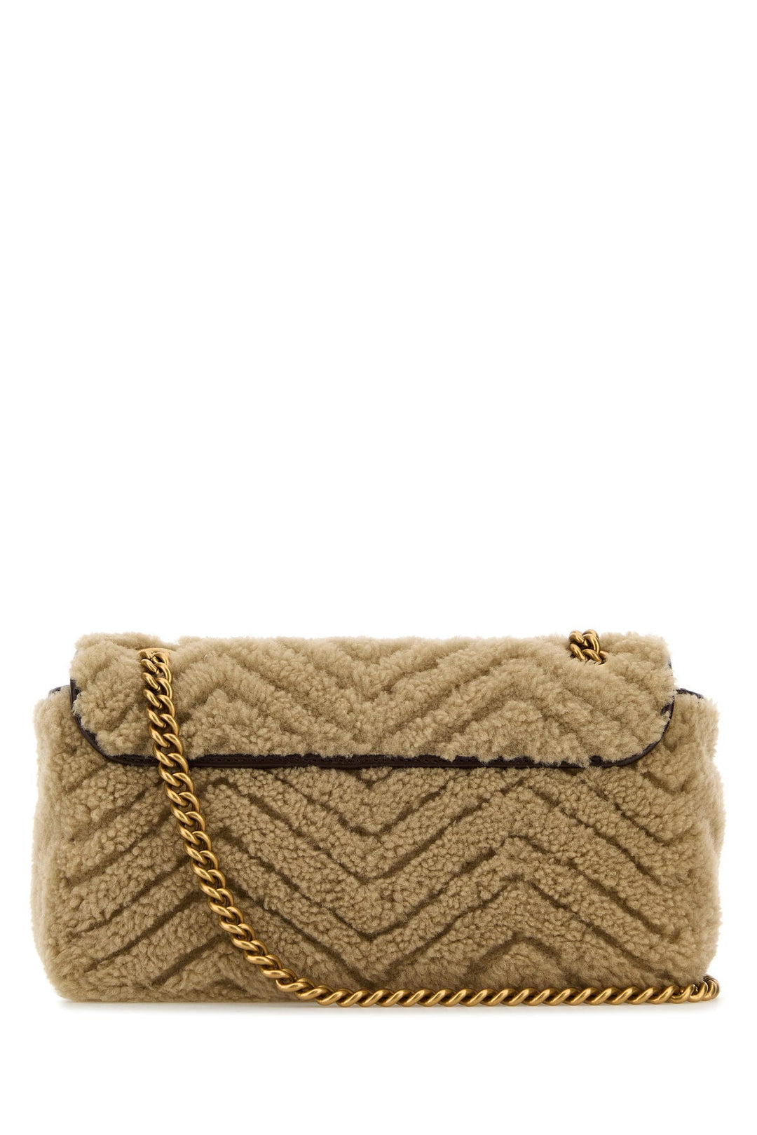 Beige shearling small Marmont shoulder bag