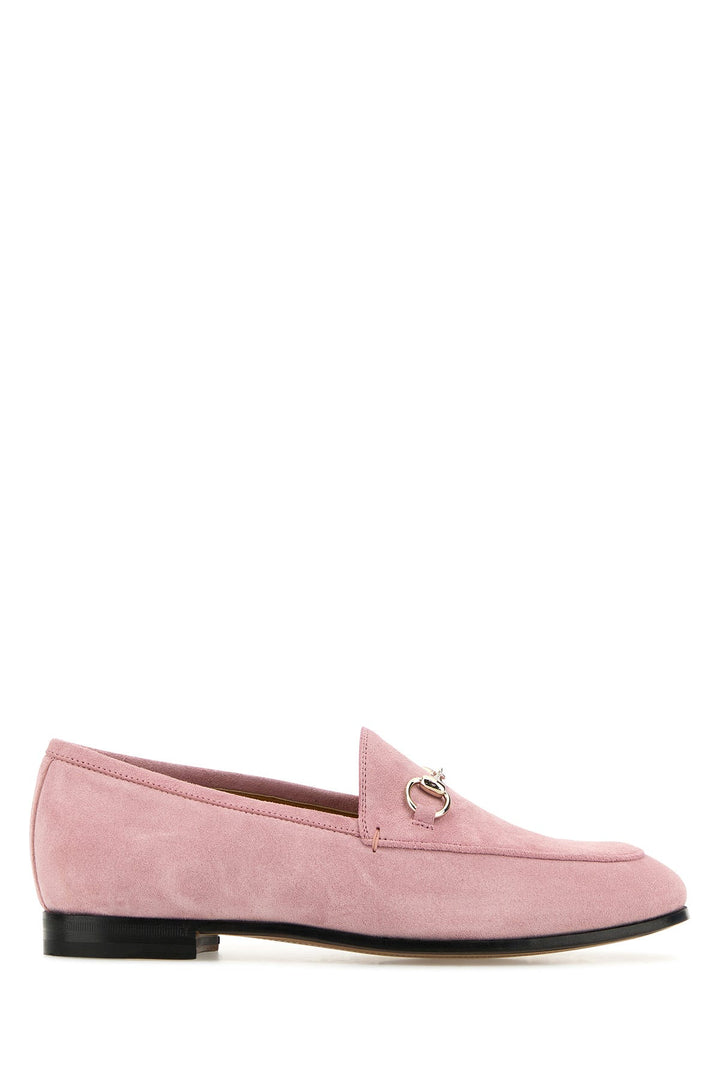 Pink suede loafers