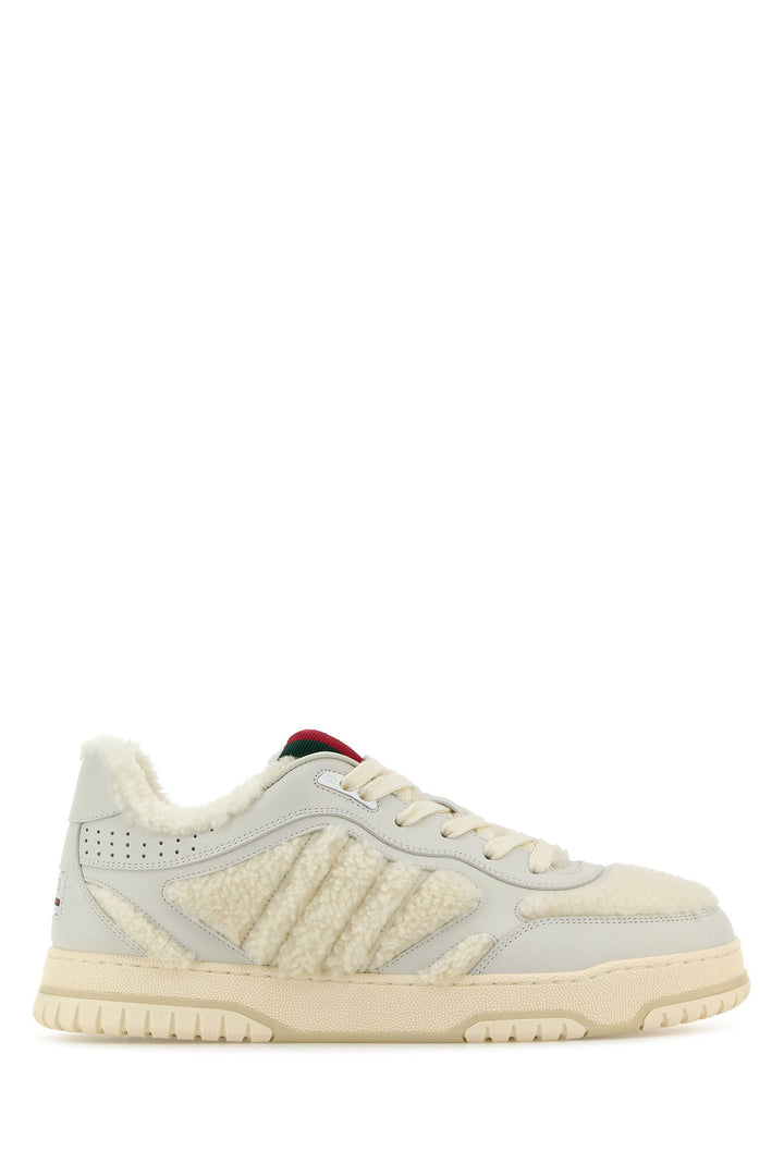 White leather and teddy Re-Web sneakers