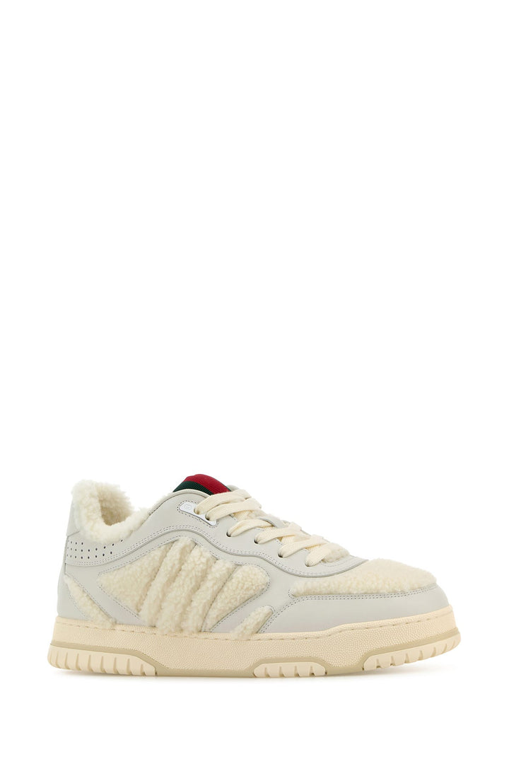 White leather and teddy Re-Web sneakers