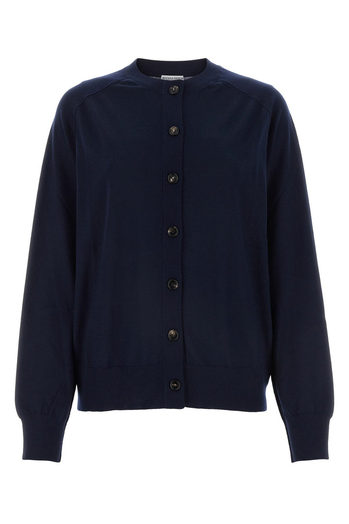 Navy blue stretch linen blend cardigan