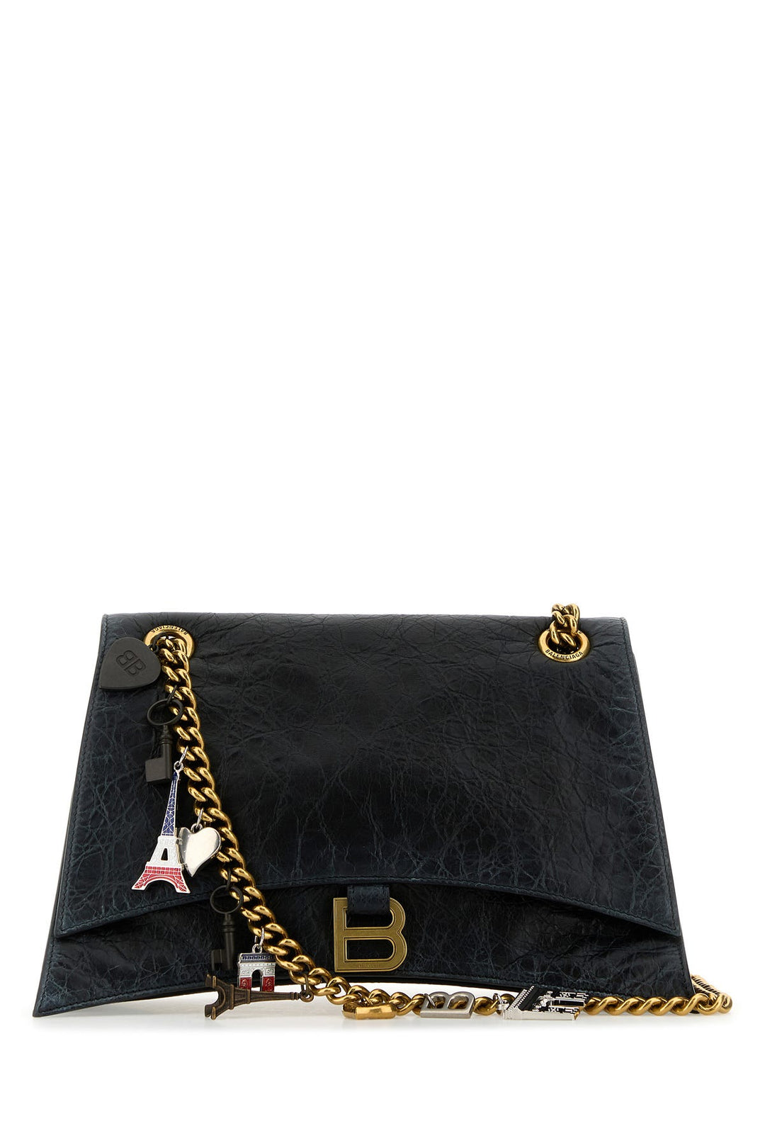 Black leather medium Crush Chain shoulder bag