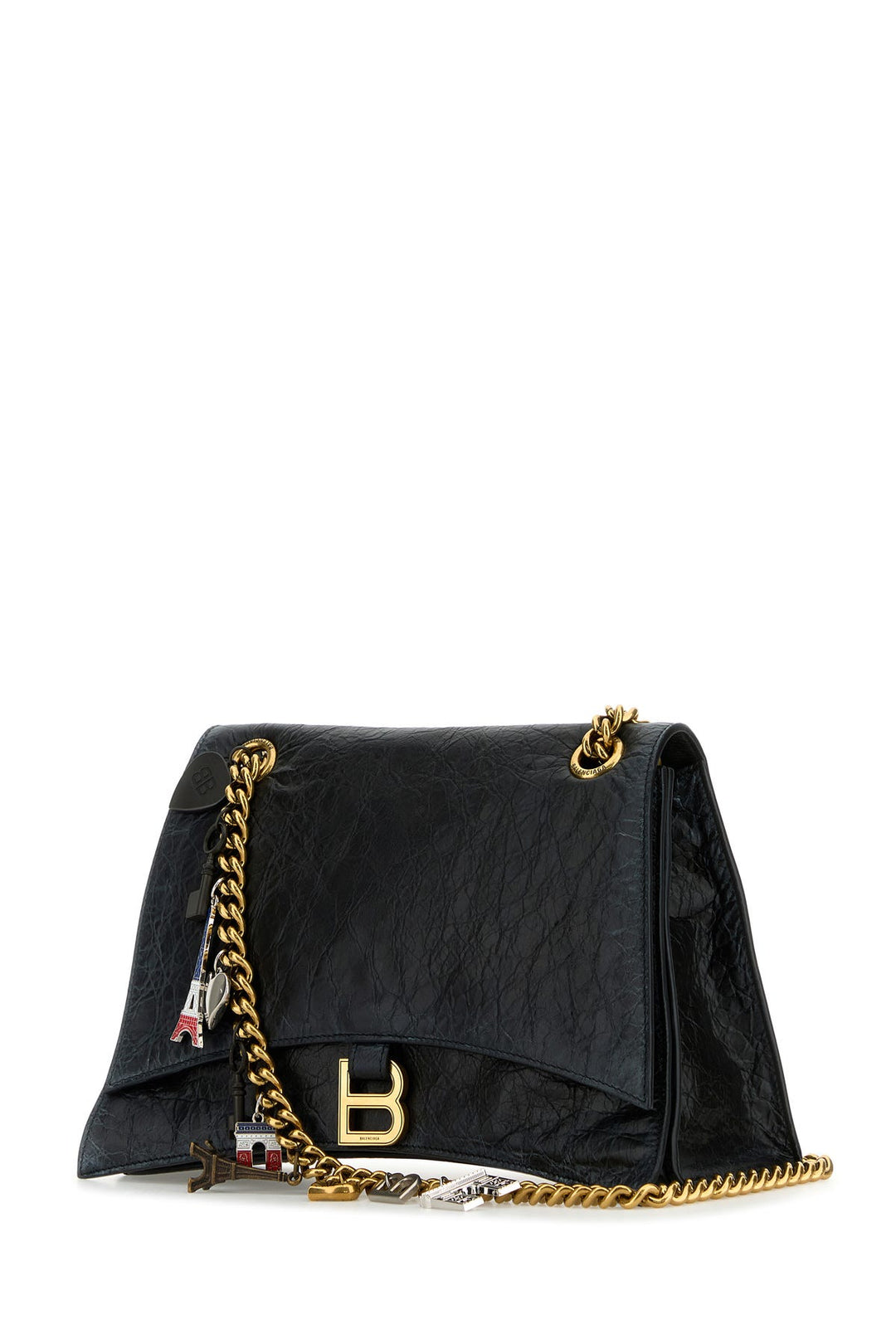 Black leather medium Crush Chain shoulder bag