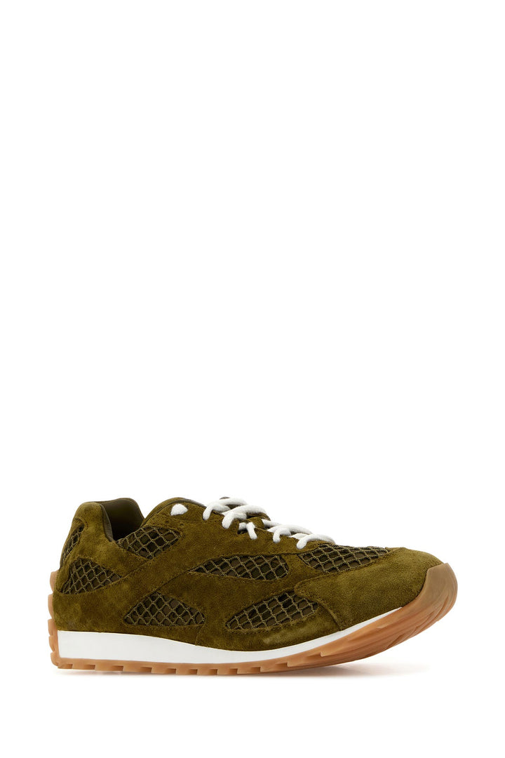 Army green mesh and suede Orbit sneakers