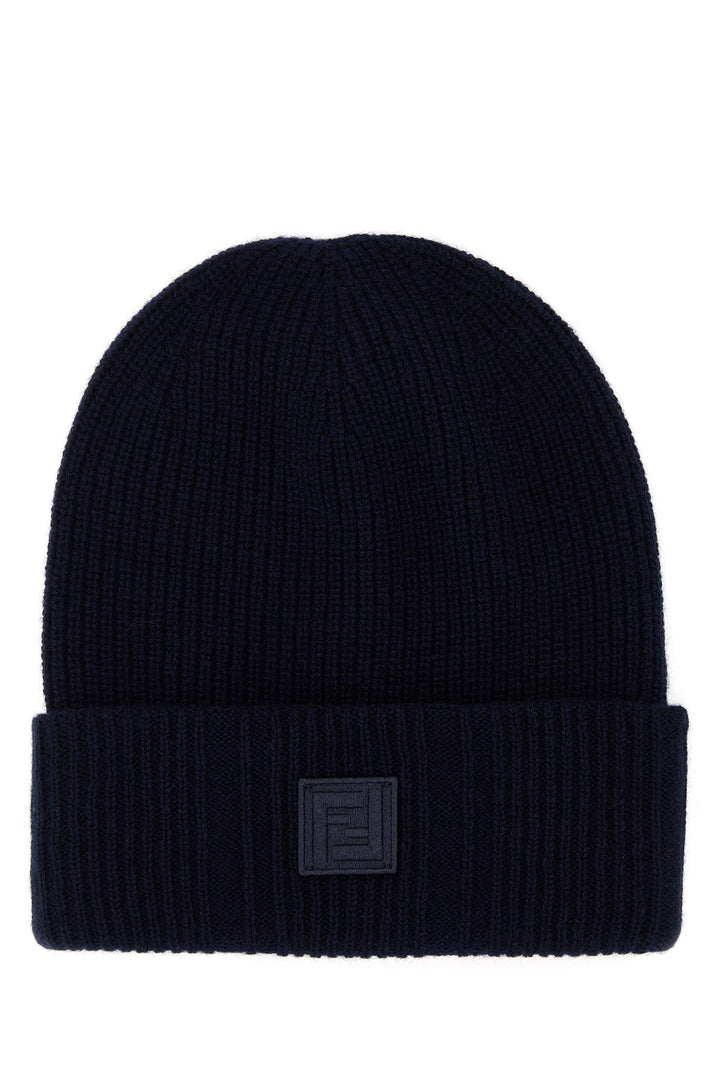 Midnight blue wool blend beanie hat