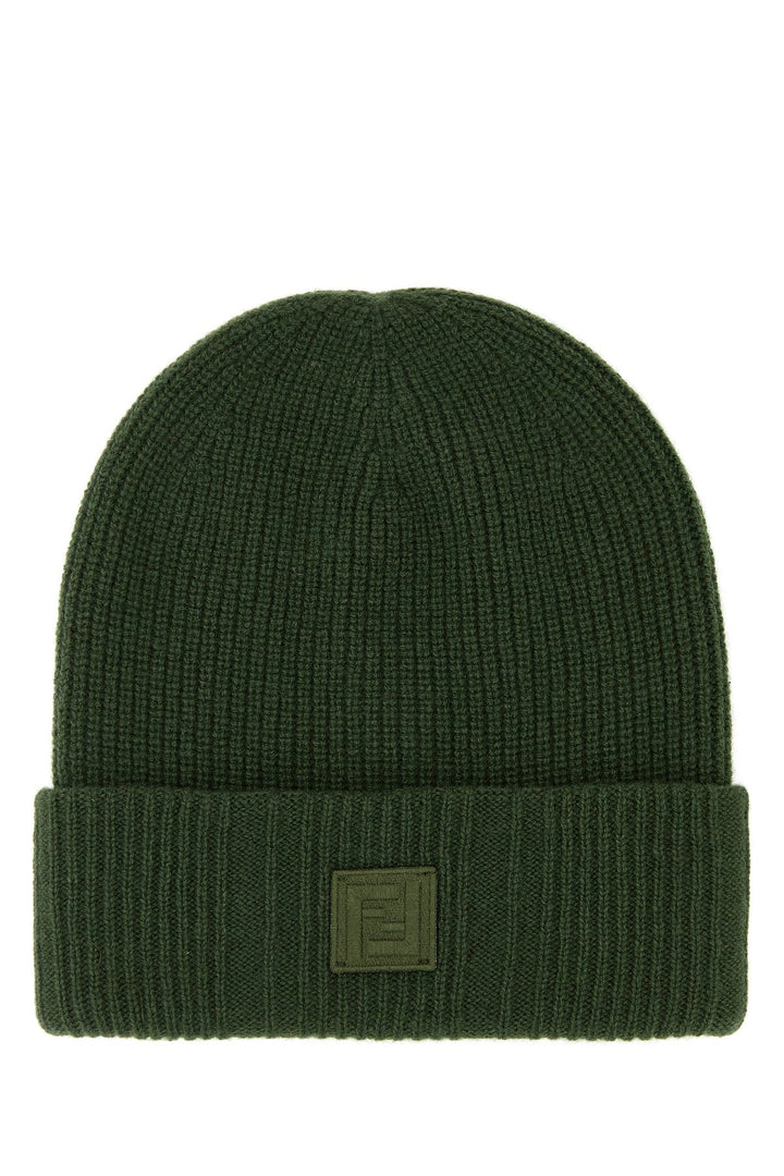 Green wool blend beanie hat