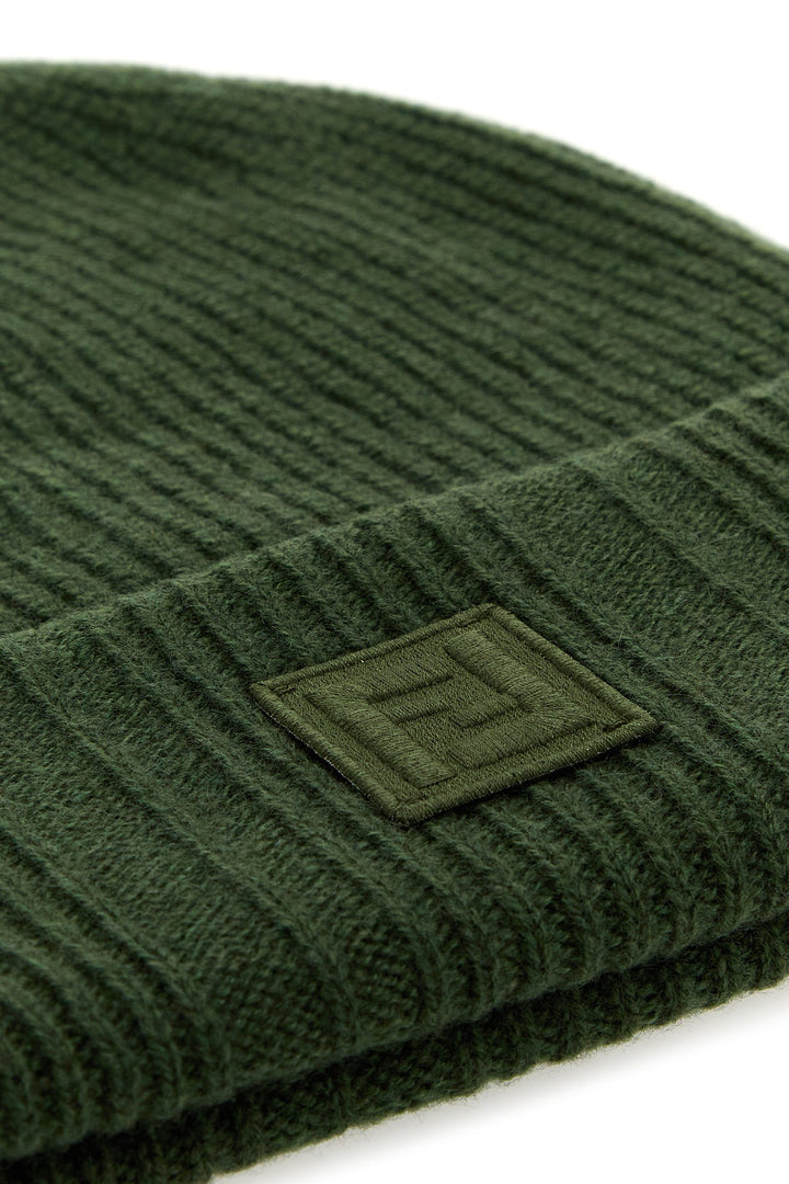 Green wool blend beanie hat