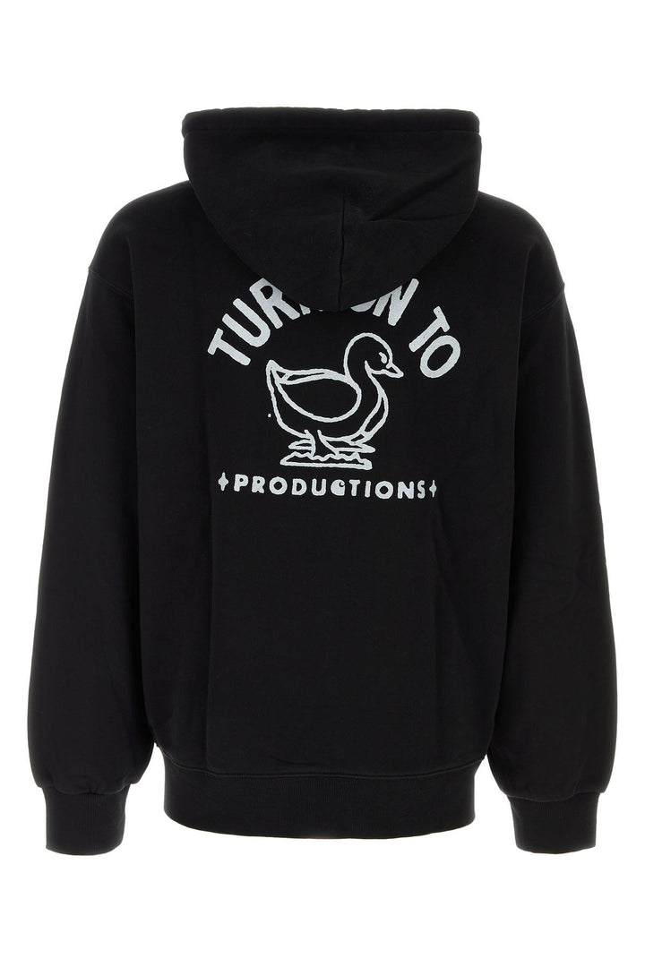 Black cotton Hooded Stamp Sweat