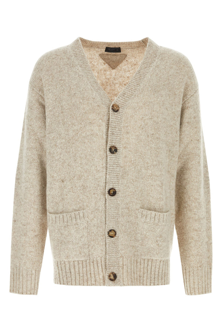 Melange sand cashmere oversize cardigan