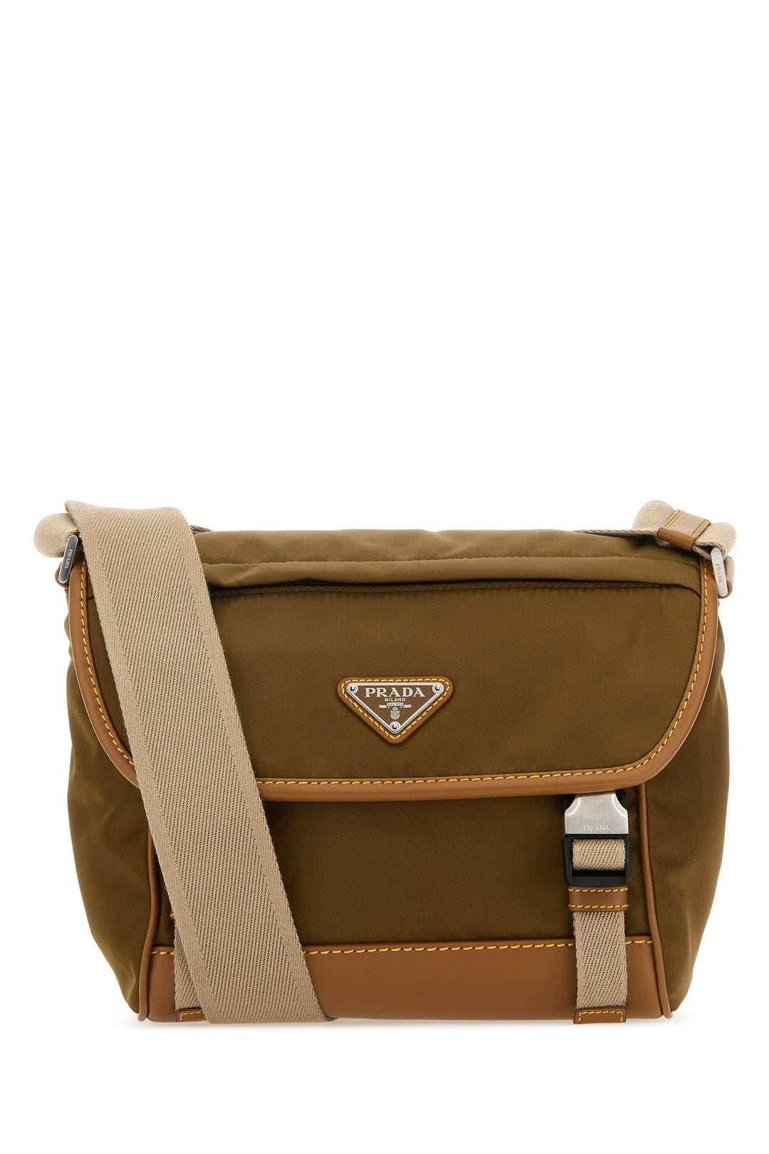 Two-tone nylon and leather crossbody bag