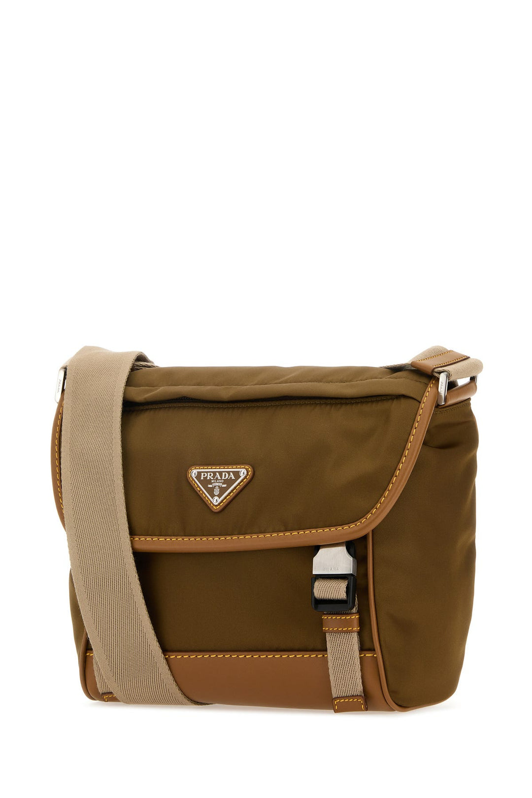 Two-tone nylon and leather crossbody bag