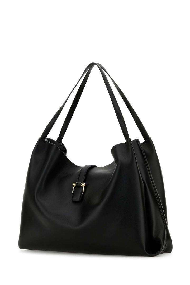 Black leather large shopping bag