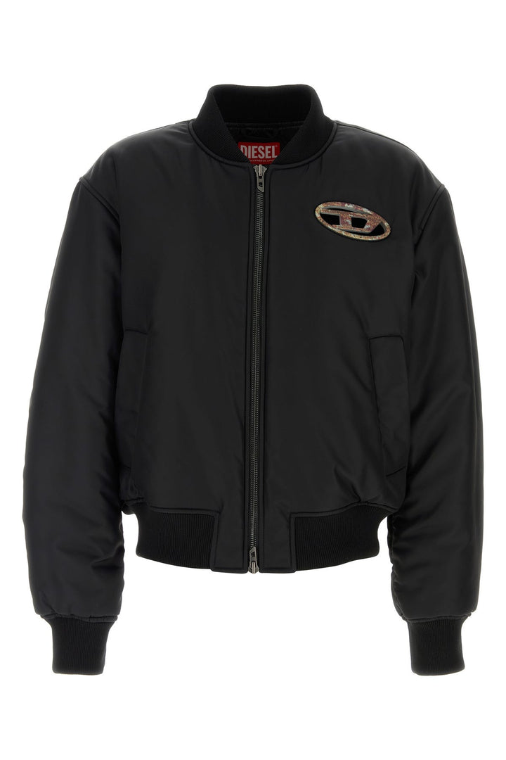 Black nylon padded bomber jacket