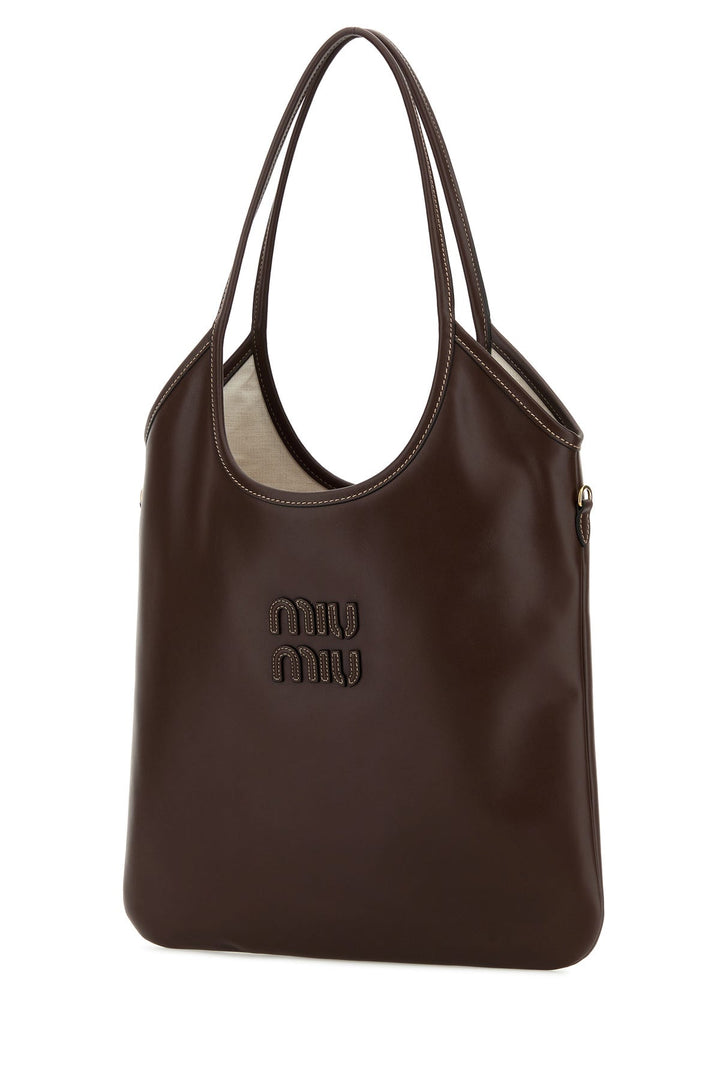 Brown leather shopping bag