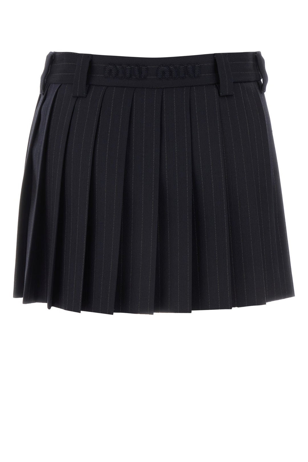 Embroidered stretch wool mini skirt