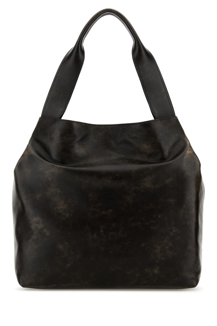 Dark brown nappa leather shopping bag