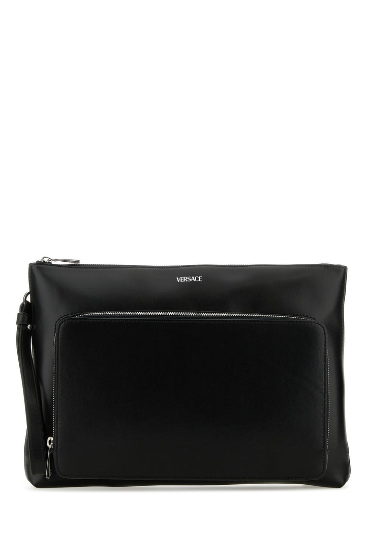 Black leather large Cargo clutch