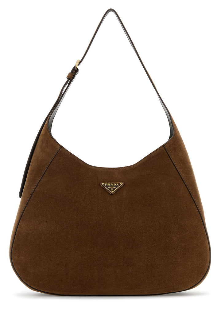 Brown suede large shoulder bag