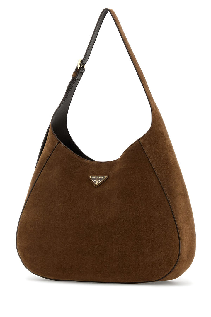 Brown suede large shoulder bag