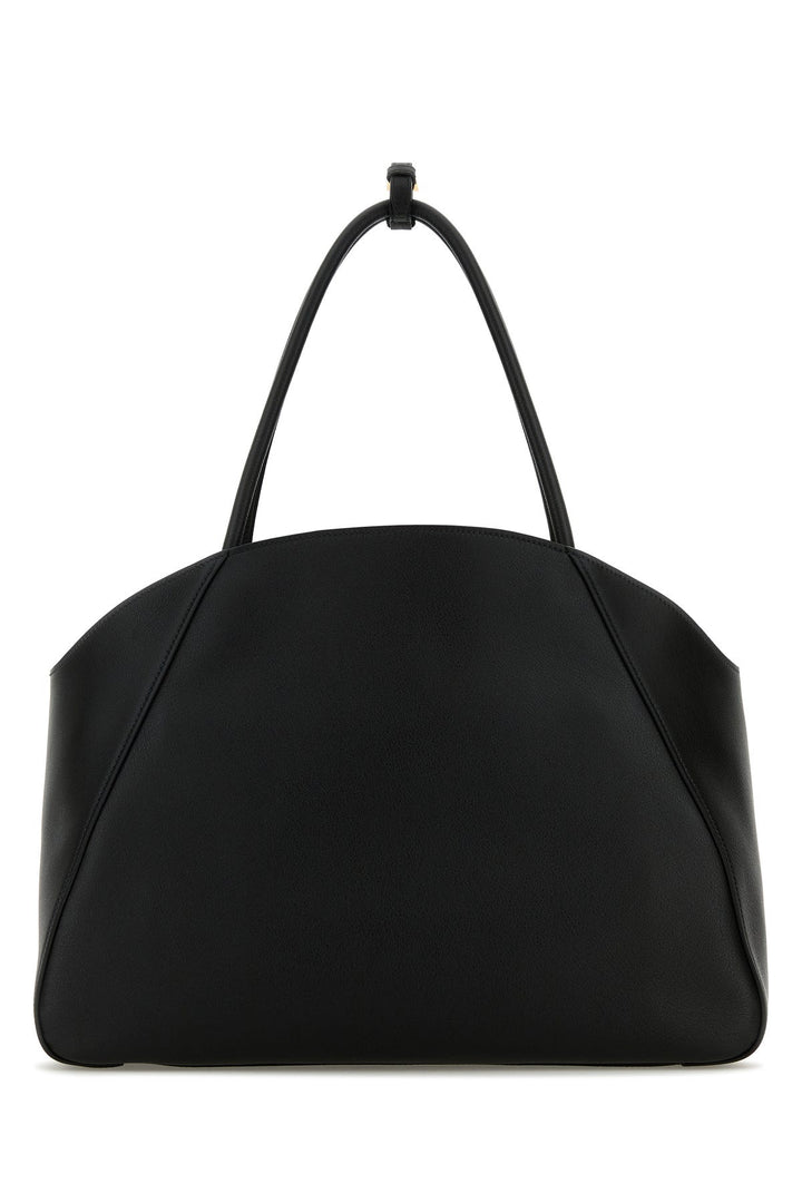 Black leather shopping bag