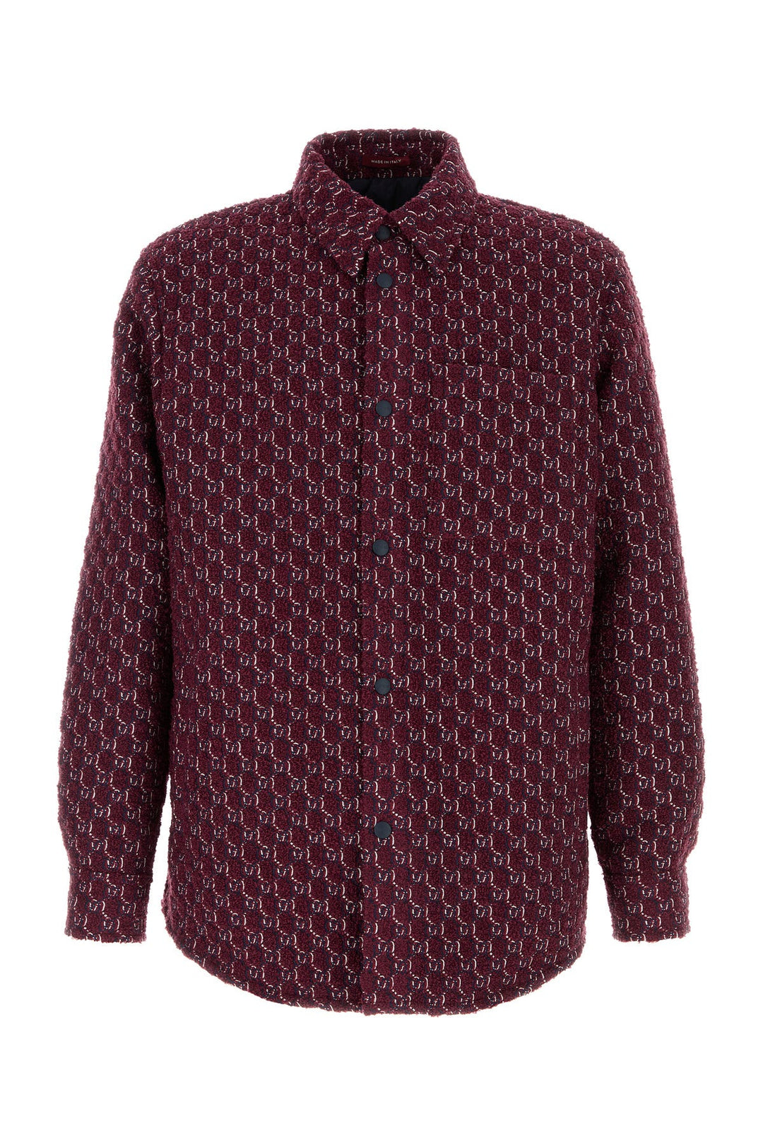 Burgundy bouclÃ© padded shirt