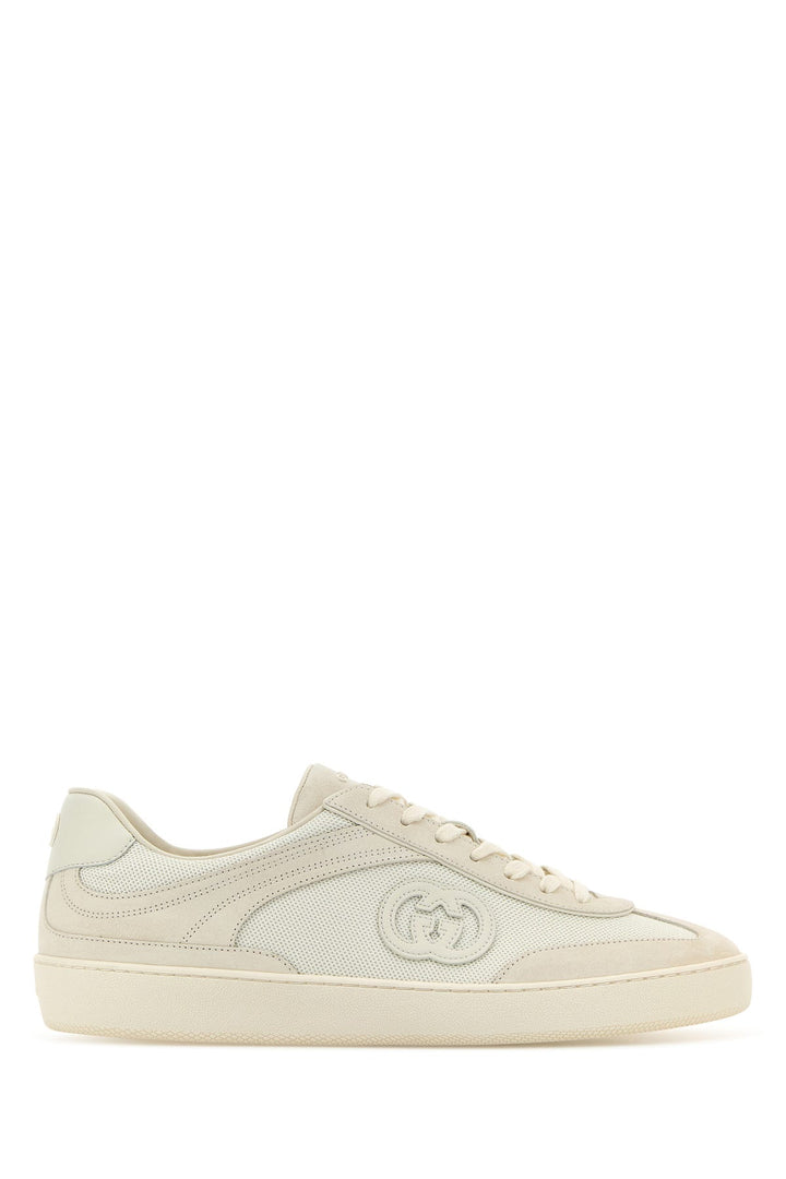 White suede and fabric sneakers