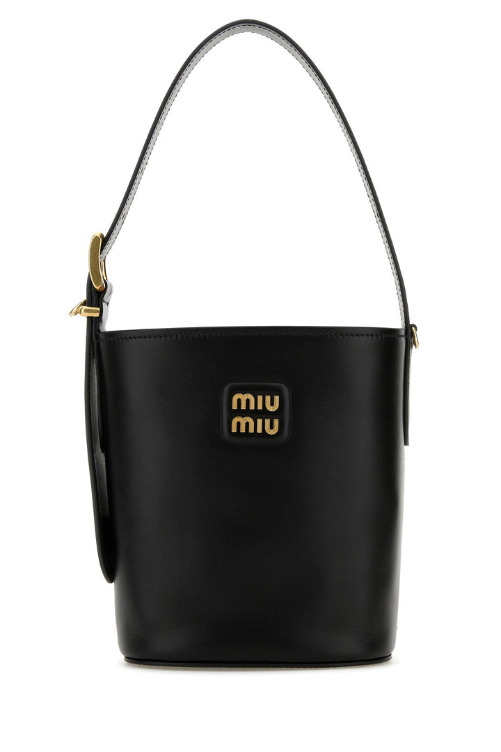 Black leather bucket bag