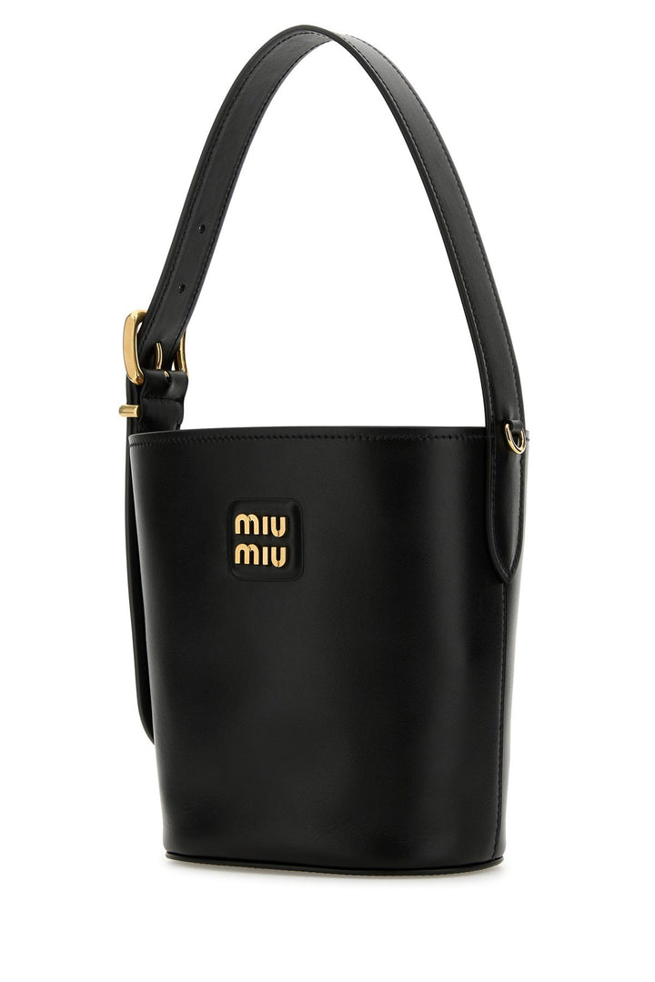 Black leather bucket bag