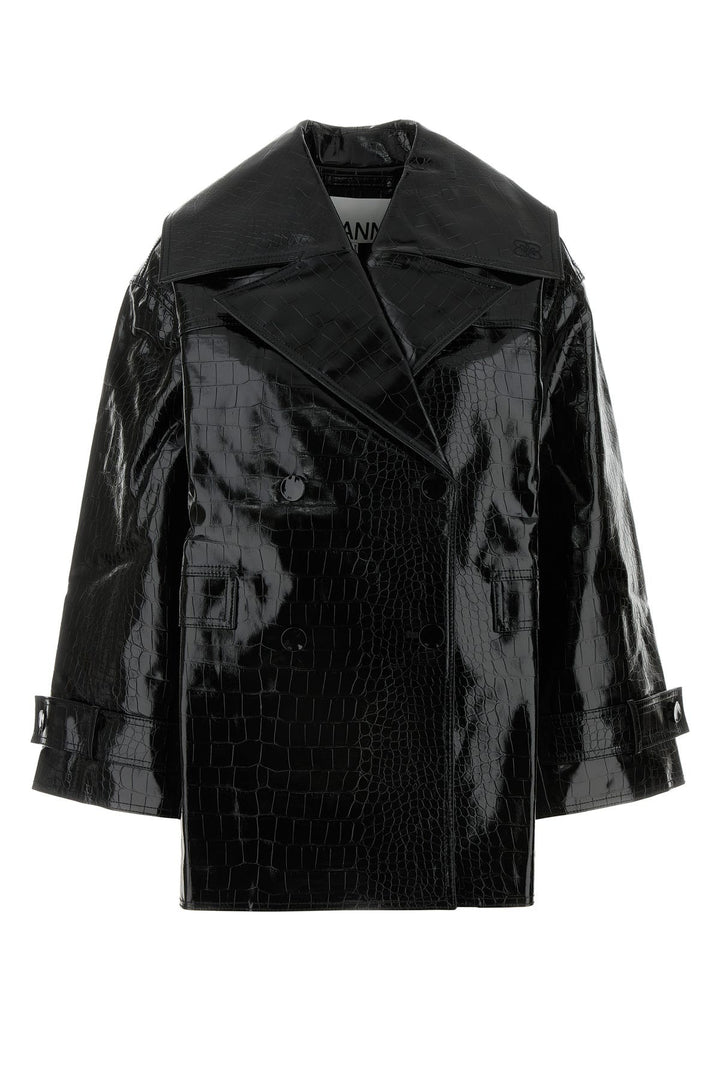 Black synthetic leather coat