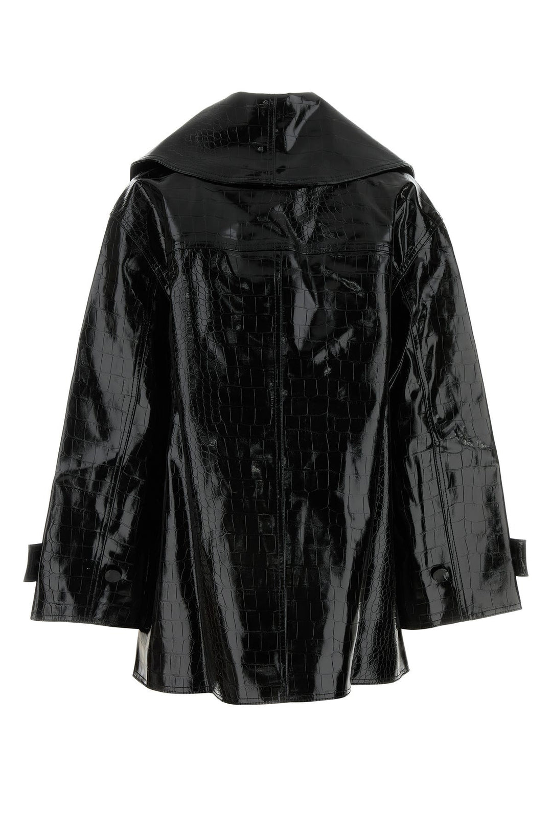 Black synthetic leather coat