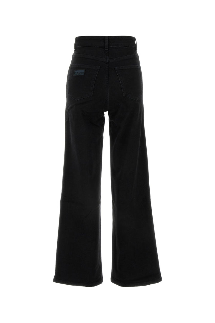 Black stretch denim wide-leg jeans