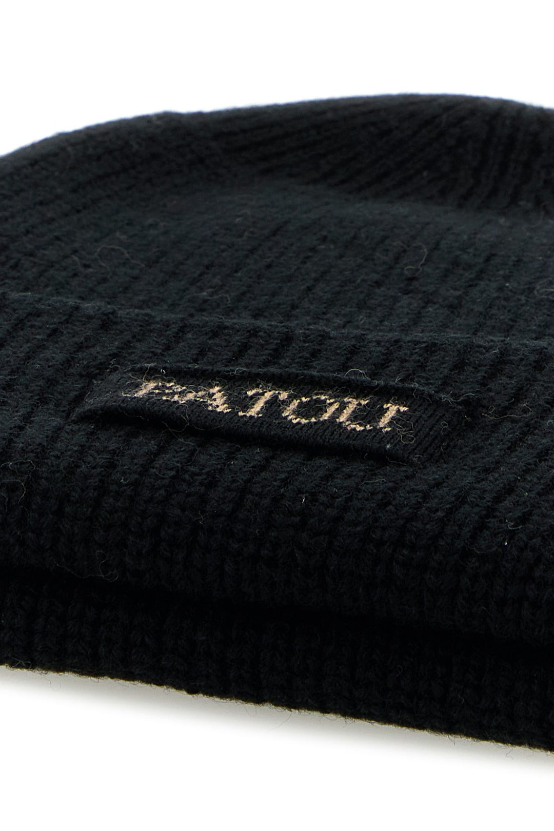 Black wool beanie hat