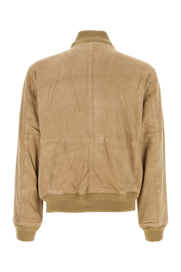 Camel suede bomber jacket