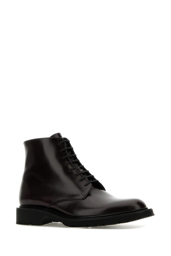 Dark brown leather Army ankle boots