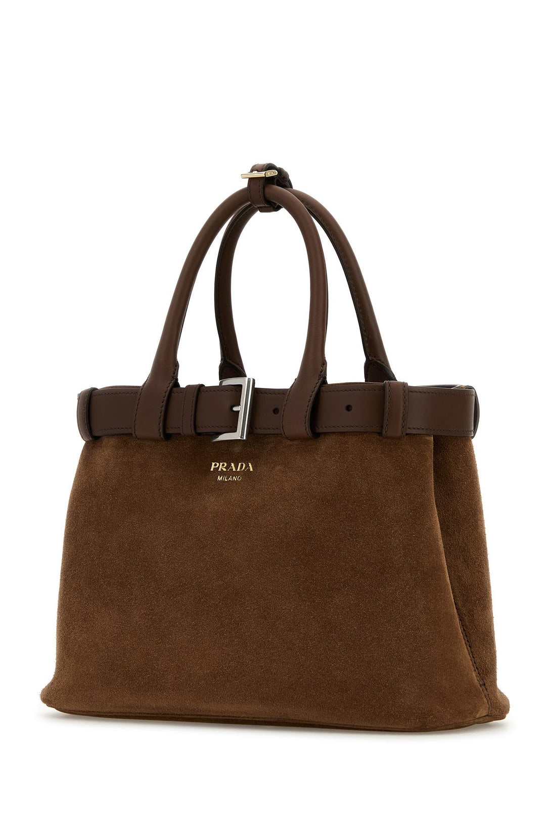 Brown suede Prada Buckle medium handbag