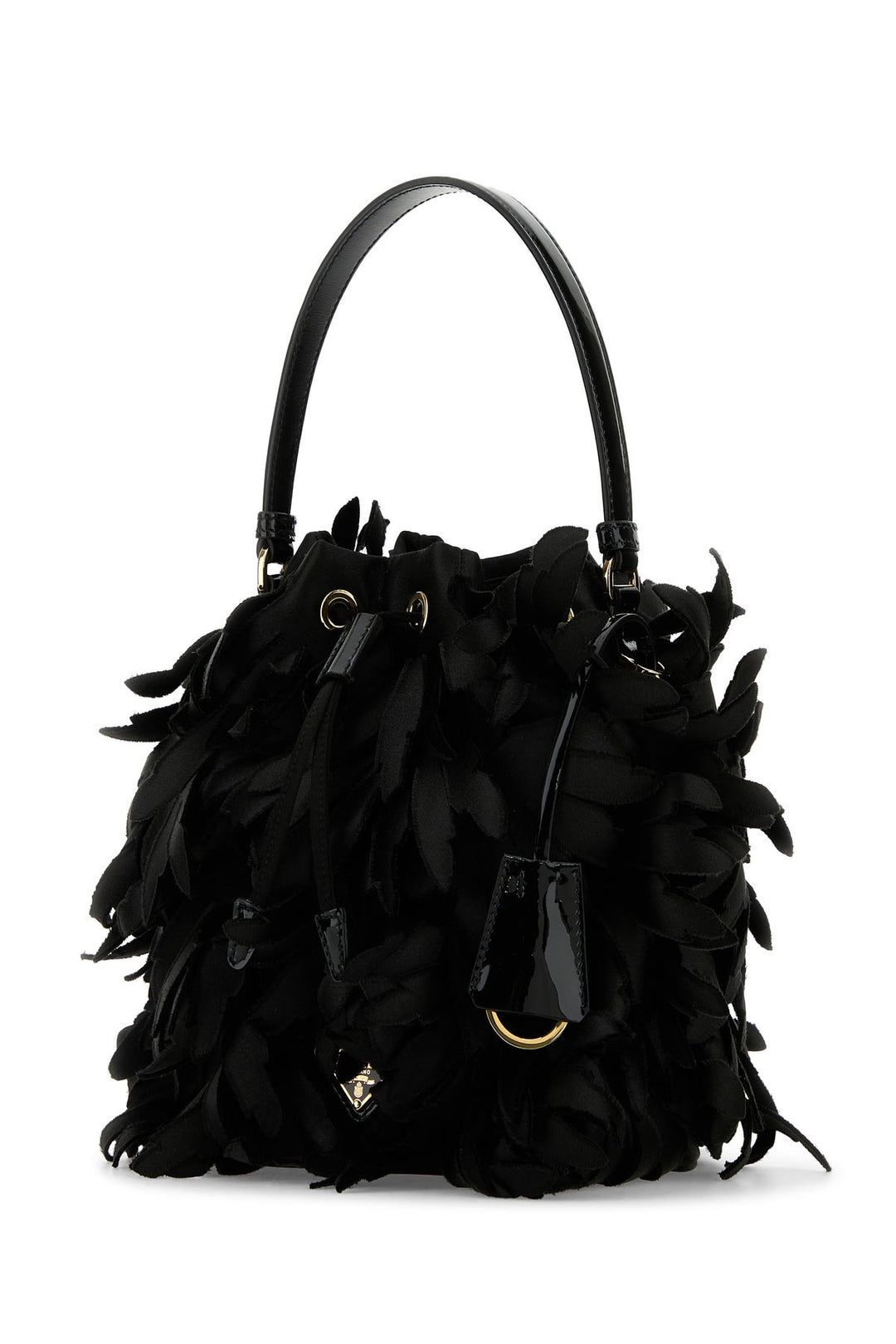 Embellished satin mini bucket bag