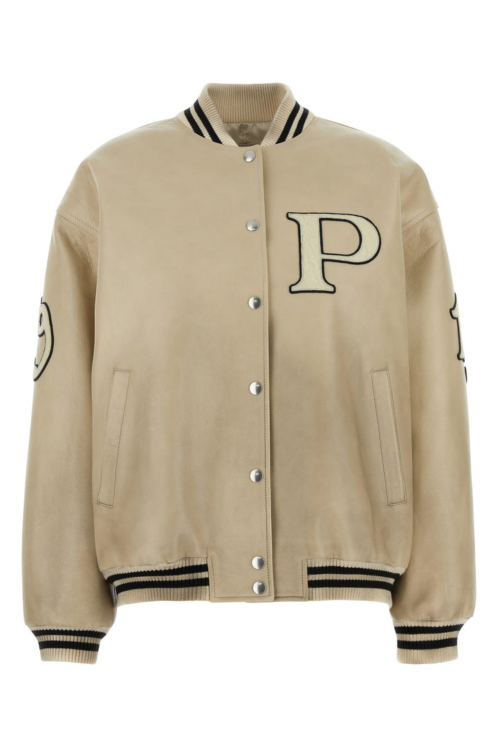 Ivory leather bomber jacket