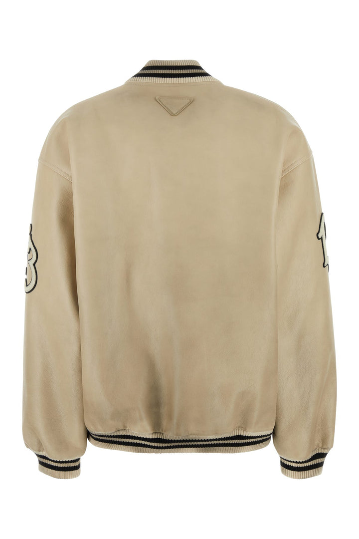 Ivory leather bomber jacket