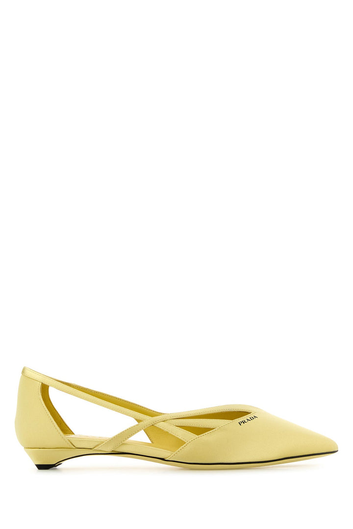 Pastel yellow satin ballerinas