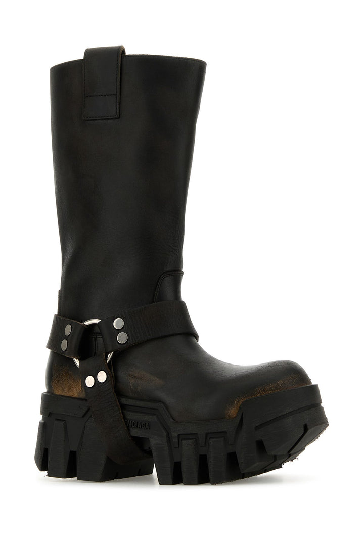 Black leather Bulldozer boots