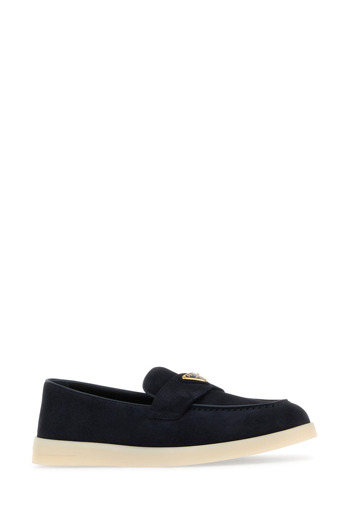 Blue suede loafers