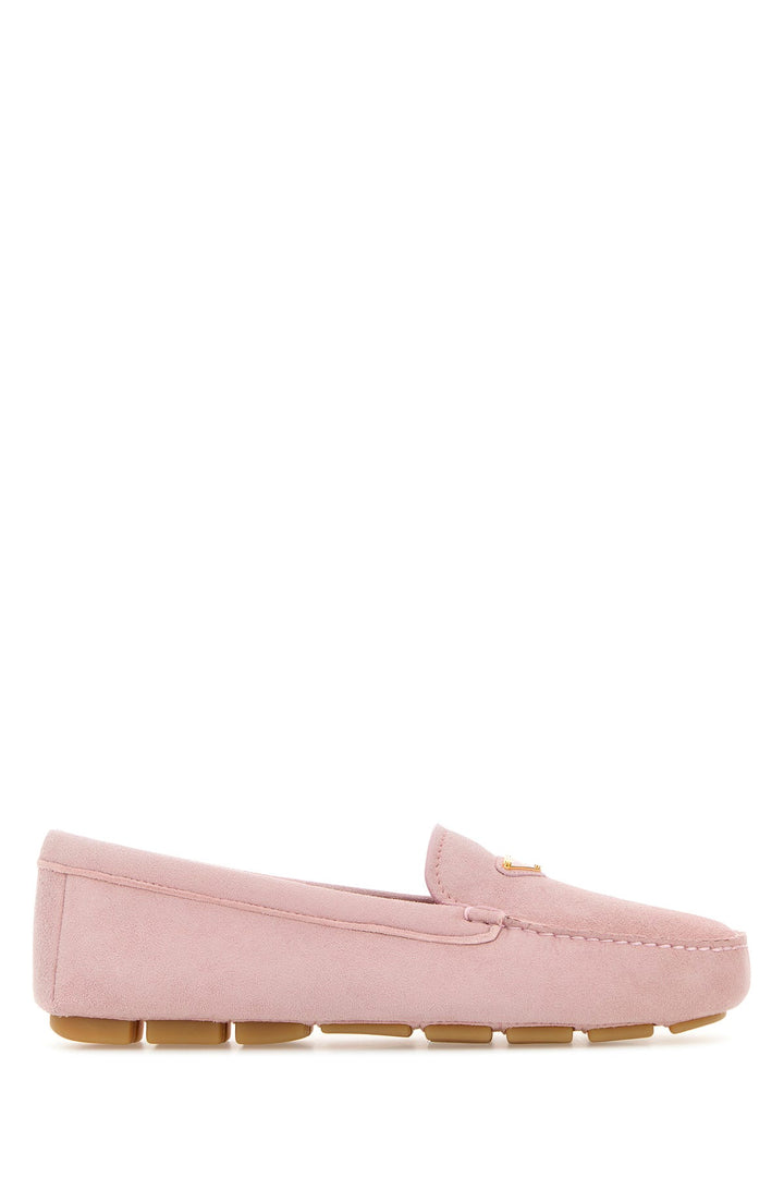 Pastel pink suede loafers