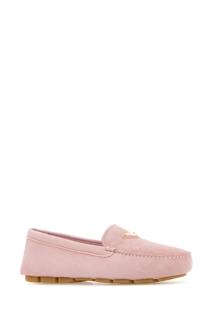 Pastel pink suede loafers