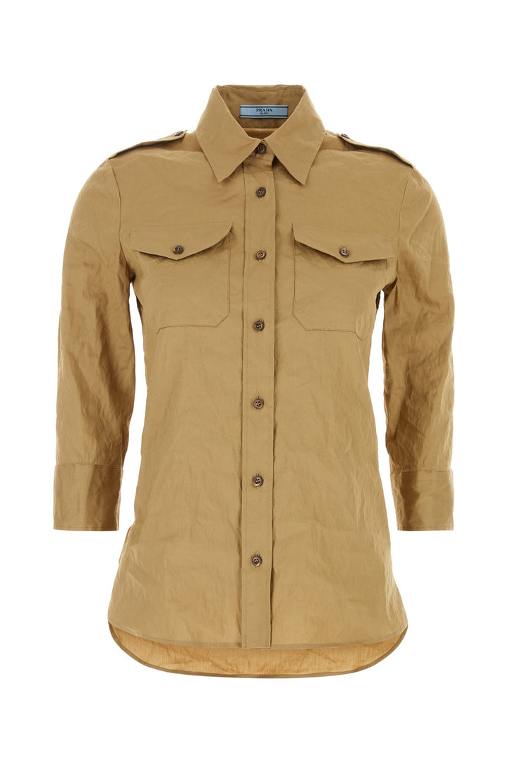 Khaki stretch poplin shirt