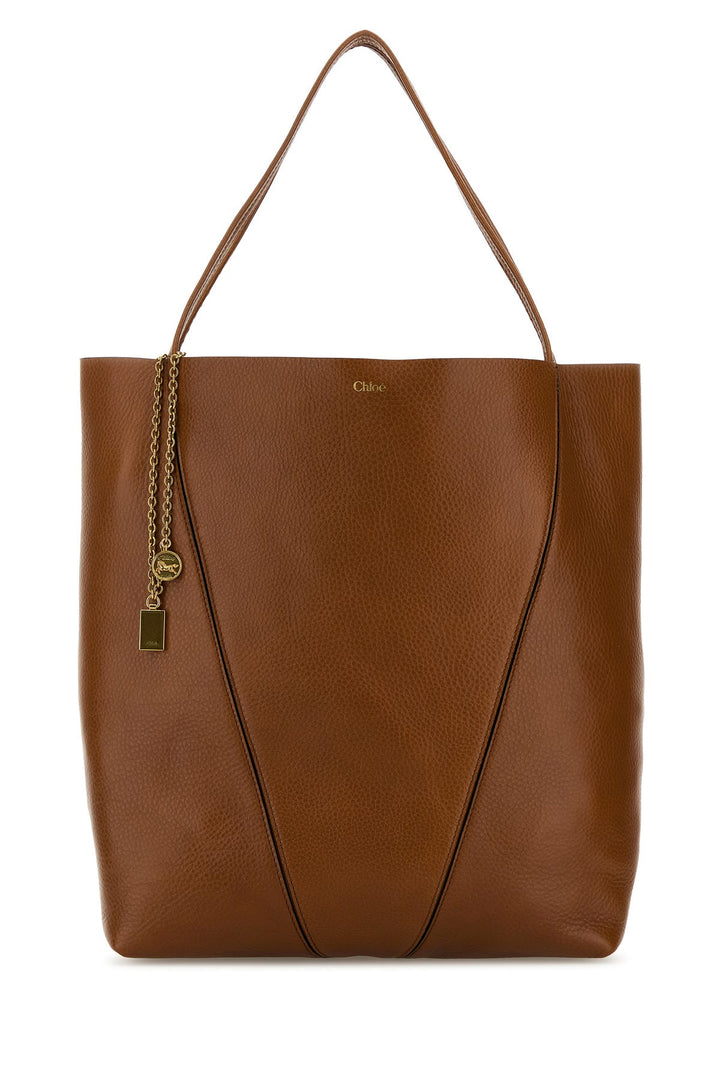 Caramel leather large Spin shopping bag