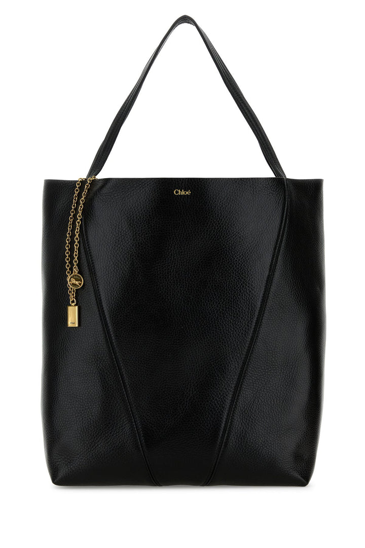 Black leather large Spin shopping bag