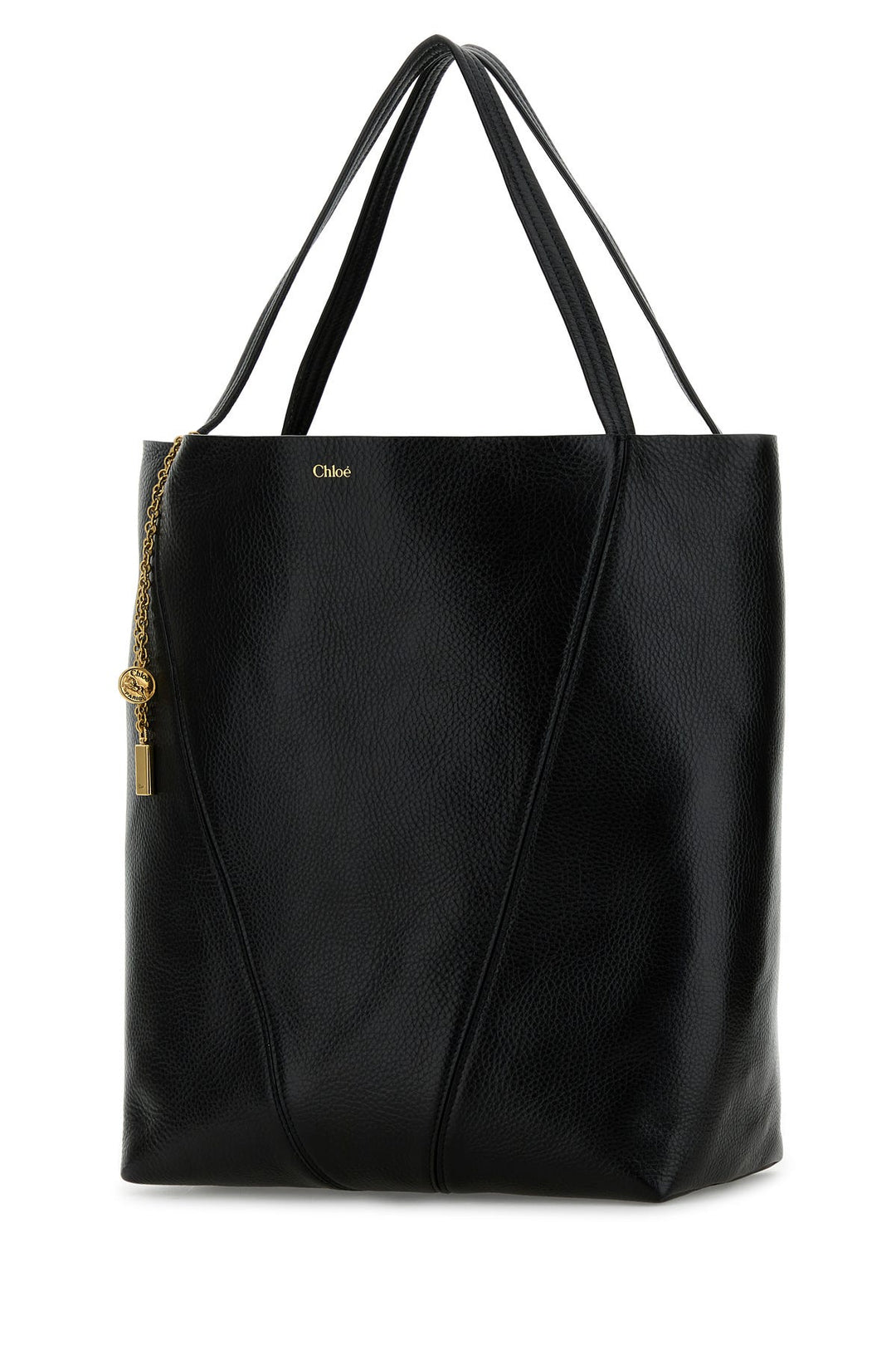 Black leather large Spin shopping bag