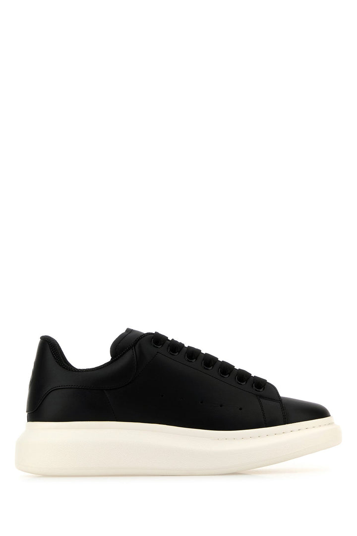 Black leather sneakers with black leather heel